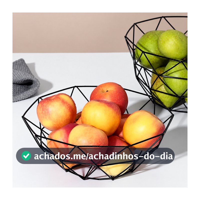Fruteira Geométrica Preta Aramada em Metal 27x10cm Estilo Nórdico Decorativa Moderna Mesa Cozinha