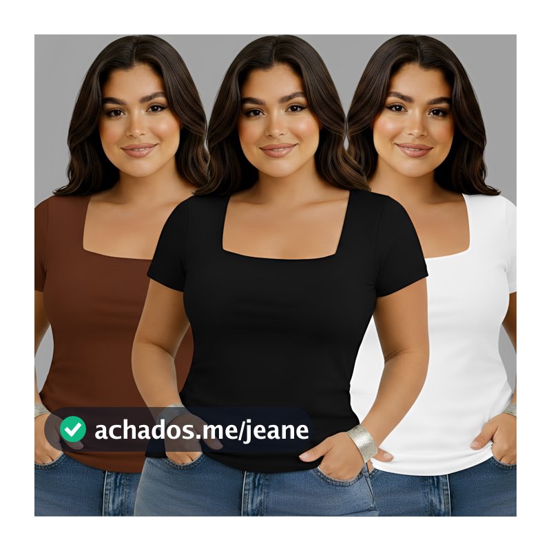 Kit 2 Blusa Feminina Decote Quadrado Manga Curta Suplex Premium