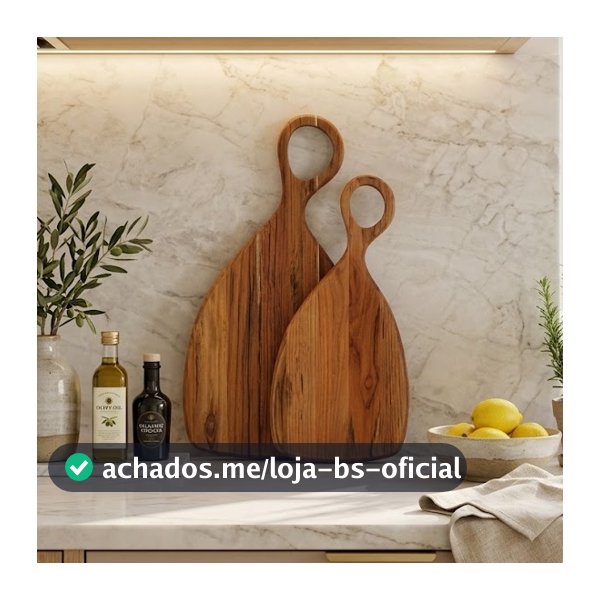 Kit Tábua de Corte Royal Com Cabo Decorar Cozinha Servir e Cortar P e M - Madeira Nobre Premium