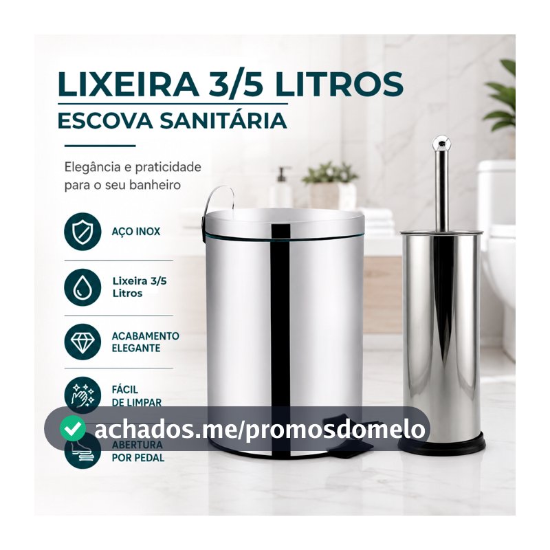 Lixeira 3/5L Escova Sanitária P/ Banheiro Luxo Chique Premium Inox Durável