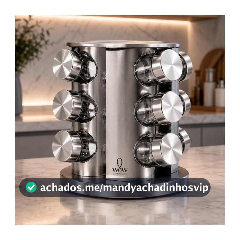 Porta Tempero Inox Giratório Vidro 12 Potes 360