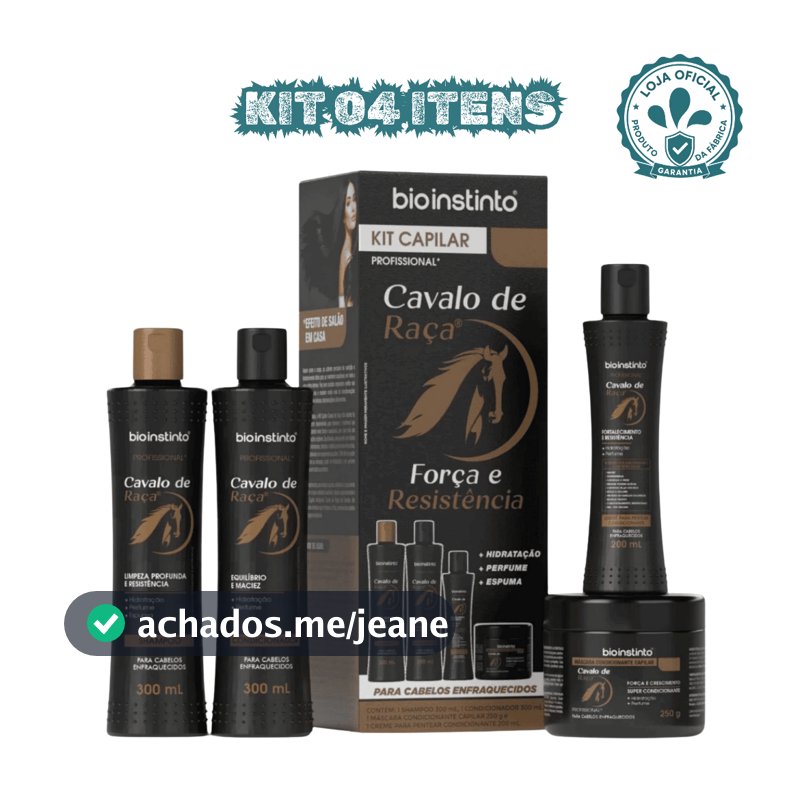 Kit Capilar Cavalo de Raça 4 Itens Força e Resistência aos Fios Antiqueda Bio Instinto