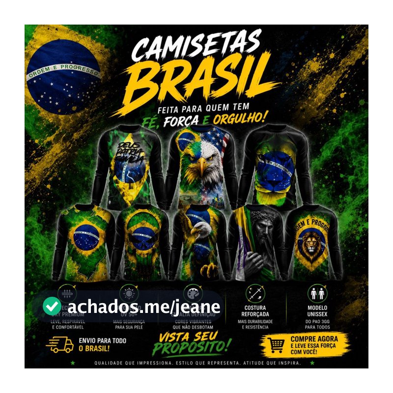 Camiseta UV50+ Brasil Manga Longa Masculina/Feminina Dry Fit Proteção Solar Camisa Patriota Estampada