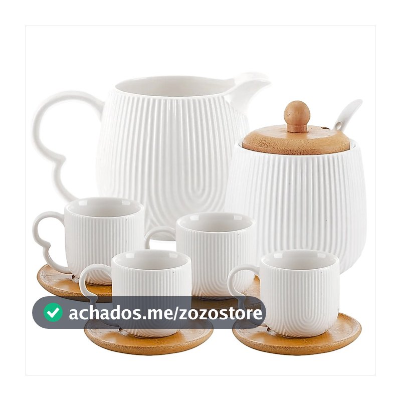 Conjunto de Xicaras Oásis Branco 90ml Com Açucareiro e Cremeira Em Cerâmica Cantinho do Café