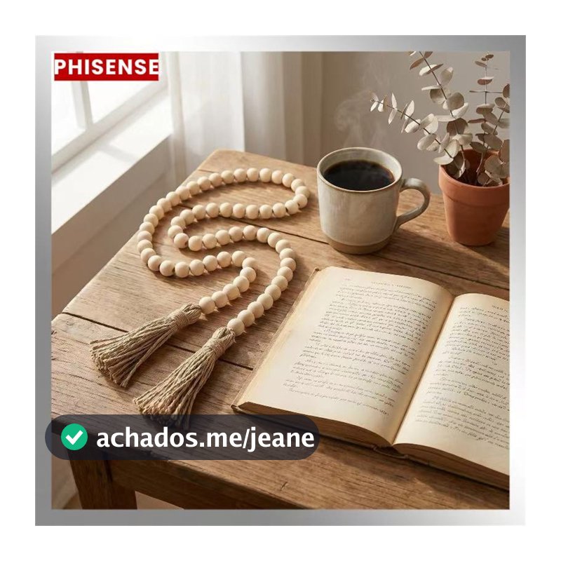 Colar de Mesa Decorativo Contas de Madeira com Franja Bege Decoração Casa