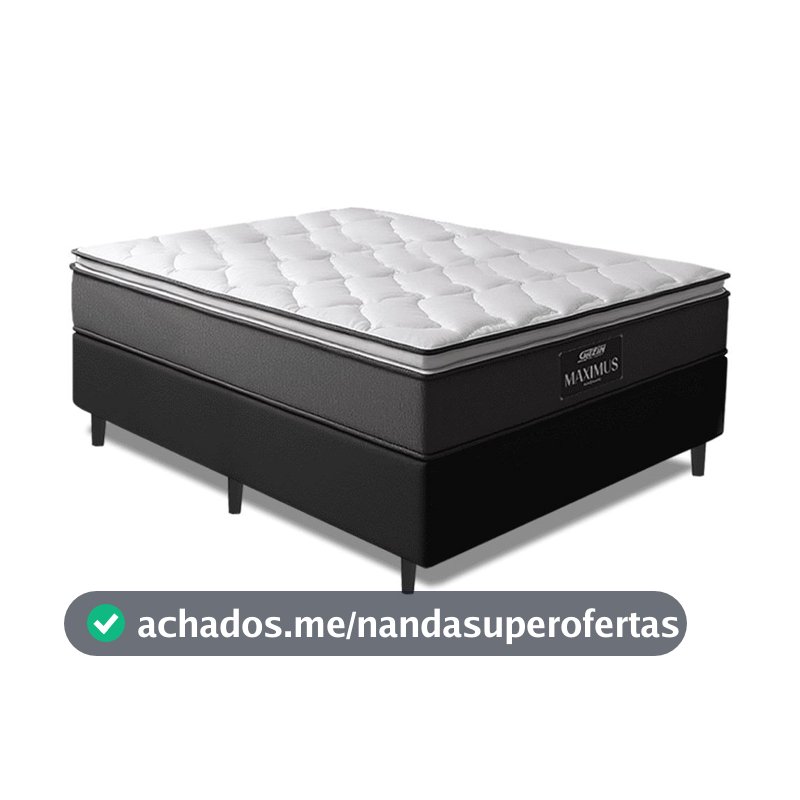 Cama Box Casal Colchão Molas Ensacadas Pillow Maximus 138x188x62cm Cinza / Preto Gazin