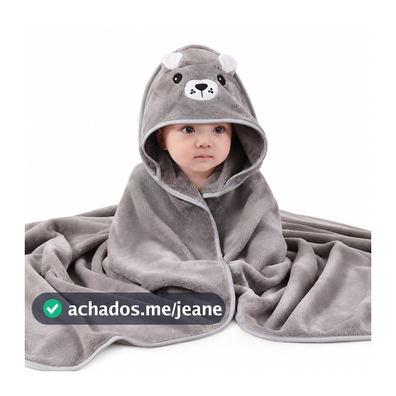 Toalha de Banho para Bebê com Capuz Bichinhos Super Macia Felpuda 82x82cm