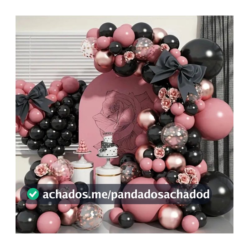 Kit 145 Balões Bexiga Preto Rose Gold Rosa Chic Premium Balão Arco Desconstruído + Fita Decoração Festa Aniversário