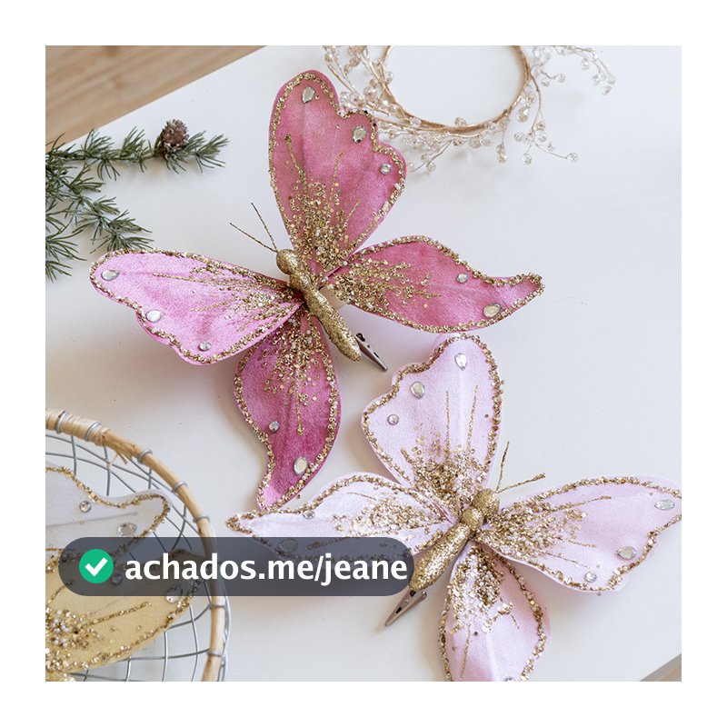 2024 Novo Produto Árvore de Natal Encantadora Árvore de Natal Rosa Dourada Ornamentos High-End Tecido Sequins Simulação Borboleta de Natal Pingente Borboleta de Natal Decoração Floral
