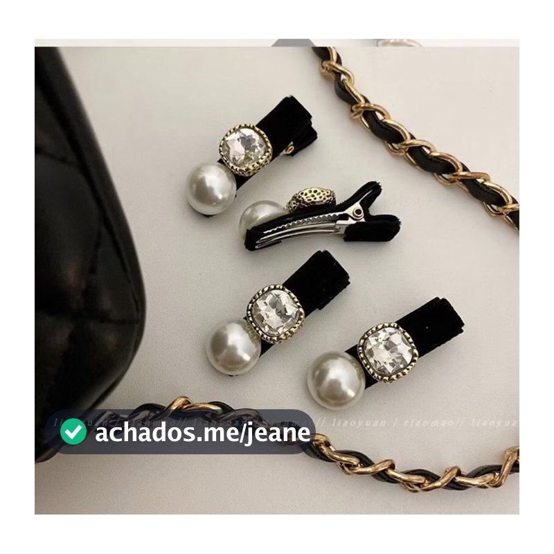 Kit 2 unidades Hair Clip de Cabelo com Pérola em Veludo