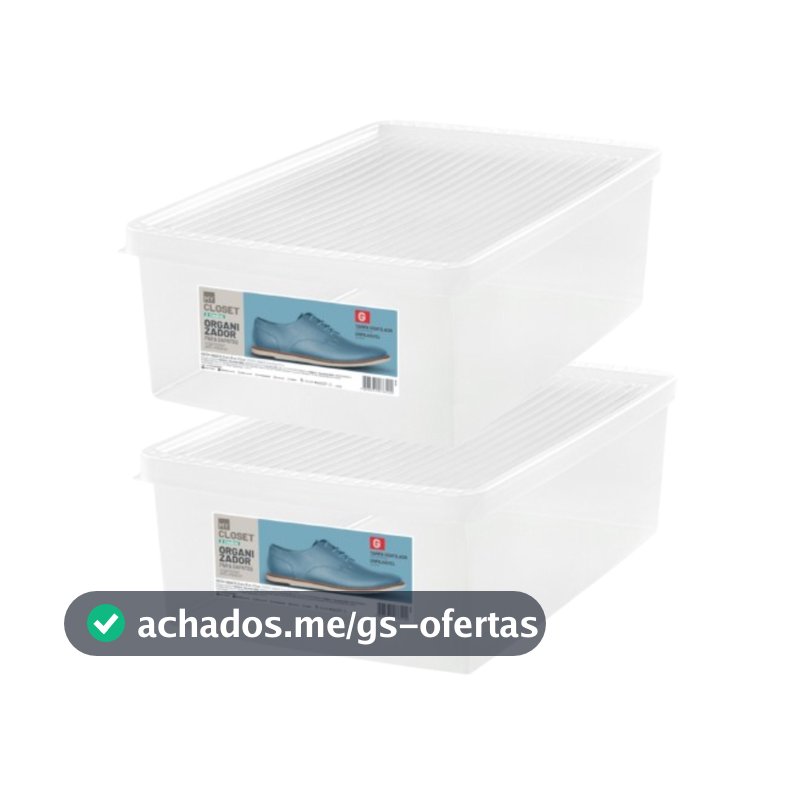 Kit 2 Caixa para Calçados Plástica Grande Ordene C/ Ventilação P/ Sapatos Tênis Empilhável Armário Closet Sapateira