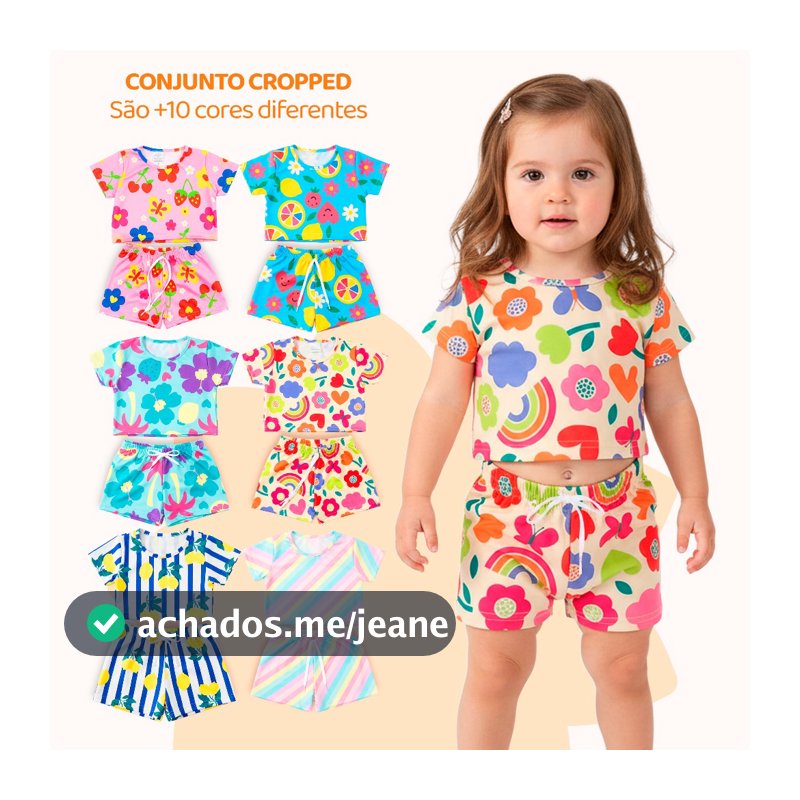 Kit 6 Peças de Conjunto Cropped Bebê Menina Moda Praia Verão Roupa para Bebê Feminina de Calor