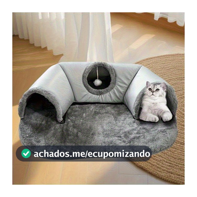 Cama de túnel para gatos 2 em 1 com cama removível para gatos de até 4 kg-Casa confortável e divertida