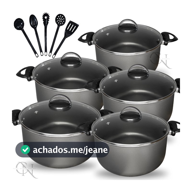 Kit Jogo de Panelas 10 peças Caçarolas Antiaderente Teflon com Tampa Vidro e Utensílios
