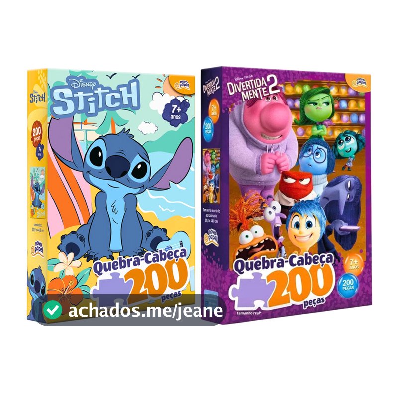 Kit 2 Quebra Cabeças 200 Peças Disney Stitch + Divertidamente - Toyster