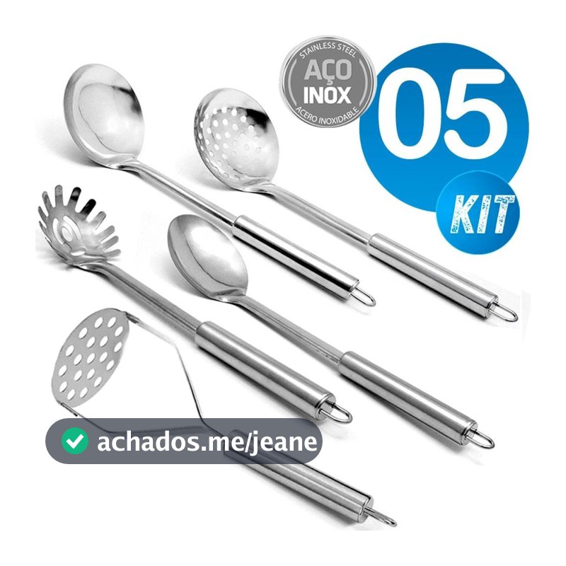 Jogo de Utensílios de Cozinha em Aço Inox 5 Peças Cook Original Tubular