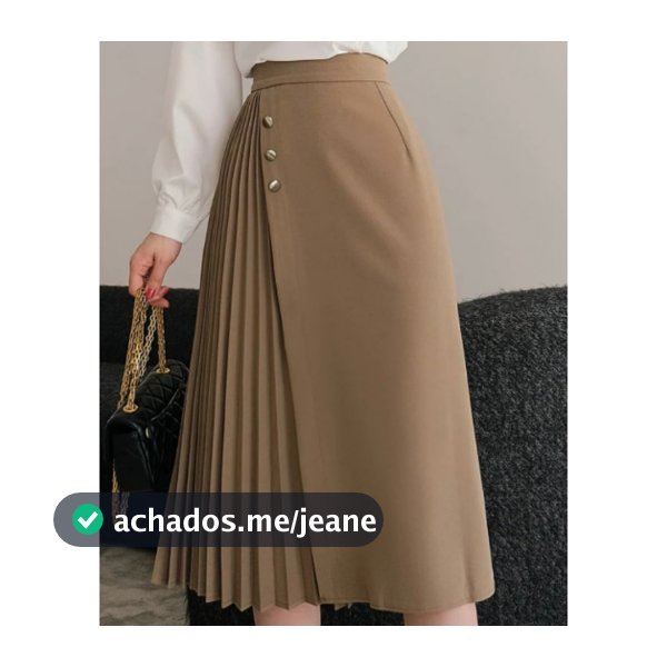 Saia Plissada Alfaiataria Com Botão Moda Evangelica Estilo Coreano SAIA PLISSADA COREANO 3 BOTAO