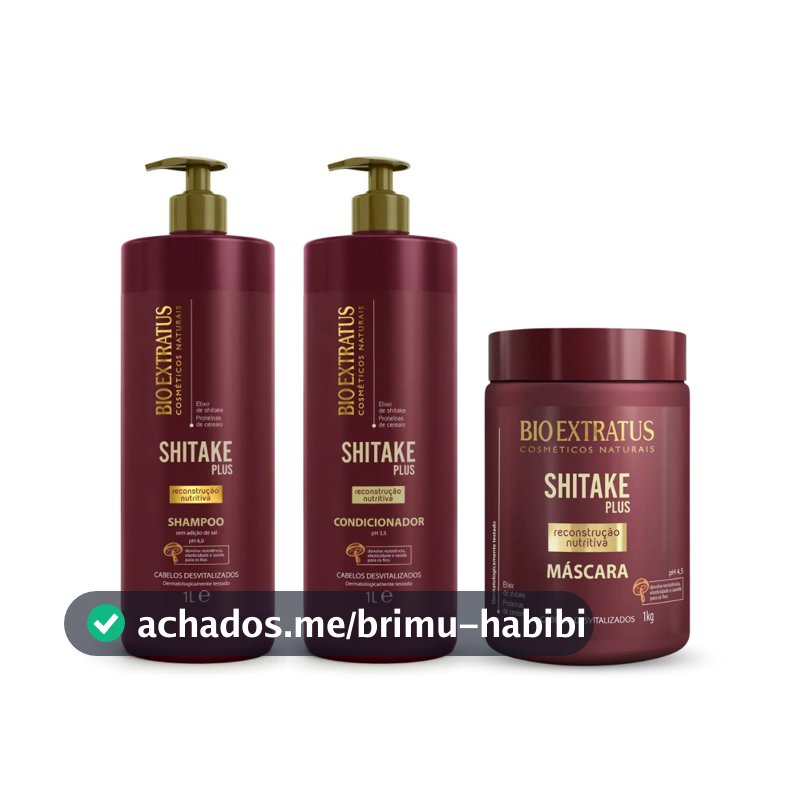 Kit Shampoo Condicionador e Máscara Para Cabelo Shitake Bio Extratus 1 Litro Reconstrução Nutritiva