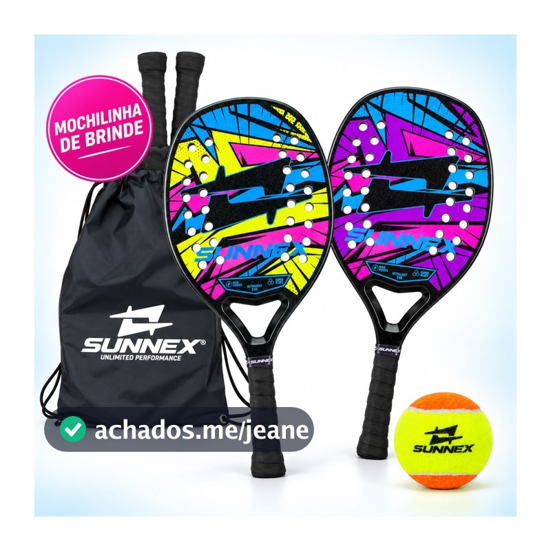 Kit 2 Raquete Beach Tennis Sunnex Thunder Com Reforço em Carbono 3k + Capa e Bola