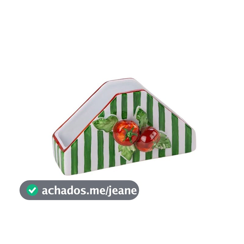 Suporte Para Guardanapo Tomate Gourmet Itália Verde em Cerâmica 17cm