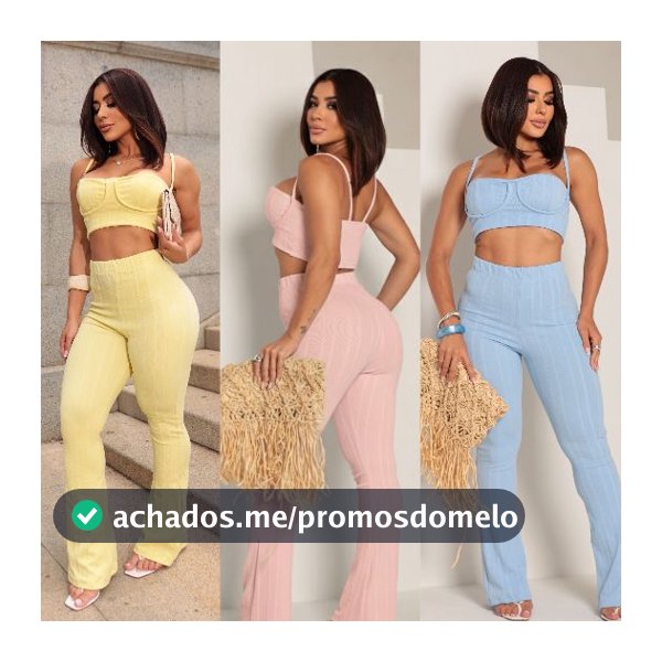 Conjunto feminino pantalona e top-Tecido Ribana Prime.