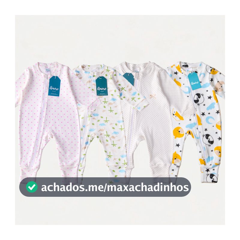 Kit 3 Macacão Infantil Vira Pé Bebê Estampado Menino Menina