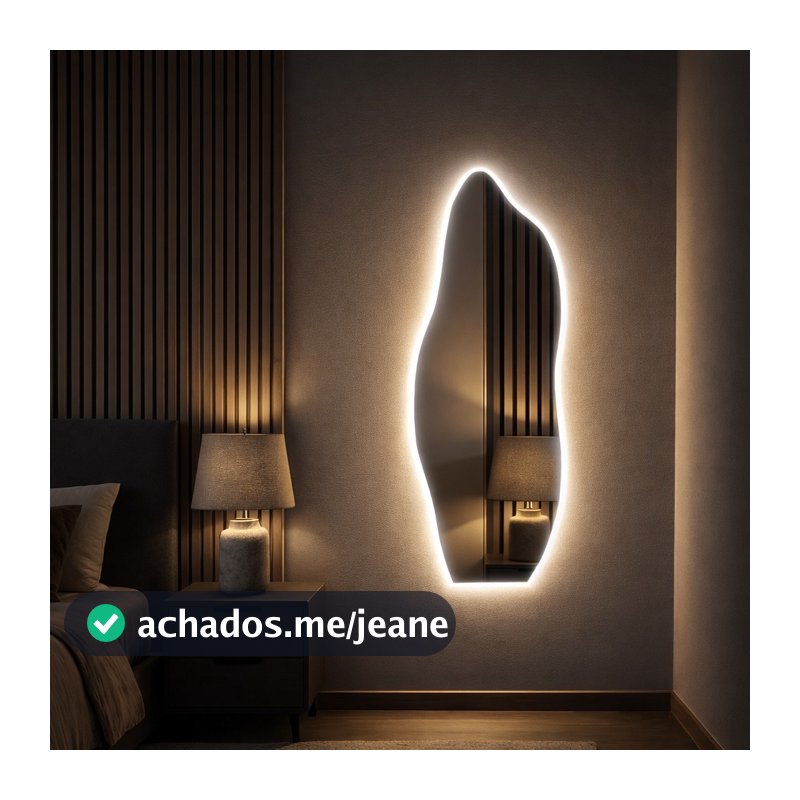 Espelho Led Bivolt 100cm x 35cm Flame Sem Led Polido Sala Salão Loja Luxo Lançamento Led Branco Led Neutro Led Amarelo