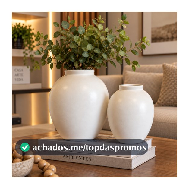 Dupla de Vasos Serena em Cerâmica Off White – Kit 2 Vasos Decorativos Modernos para Sala, Rack, Aparador