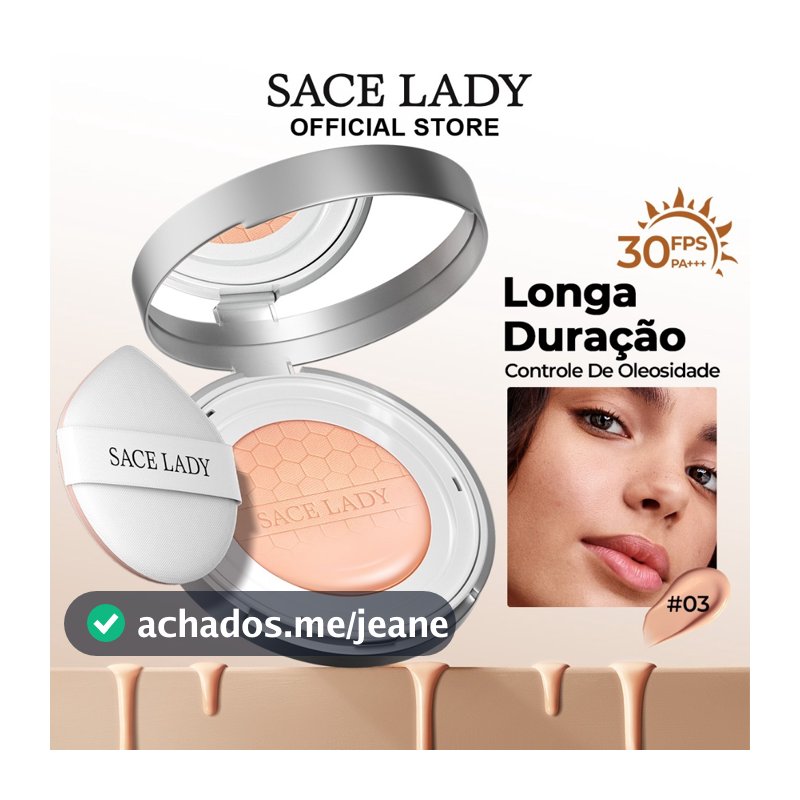 Base Líquida Cushion Corretivo Foundation SACE LADY FPS30 Creme Alta Cobertura Aplicação Fácil