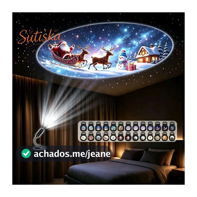 sutiska Projetor Natalino USB com Padrões Criativos | 360° Rotação HD para Decoração de Quarto e Casa