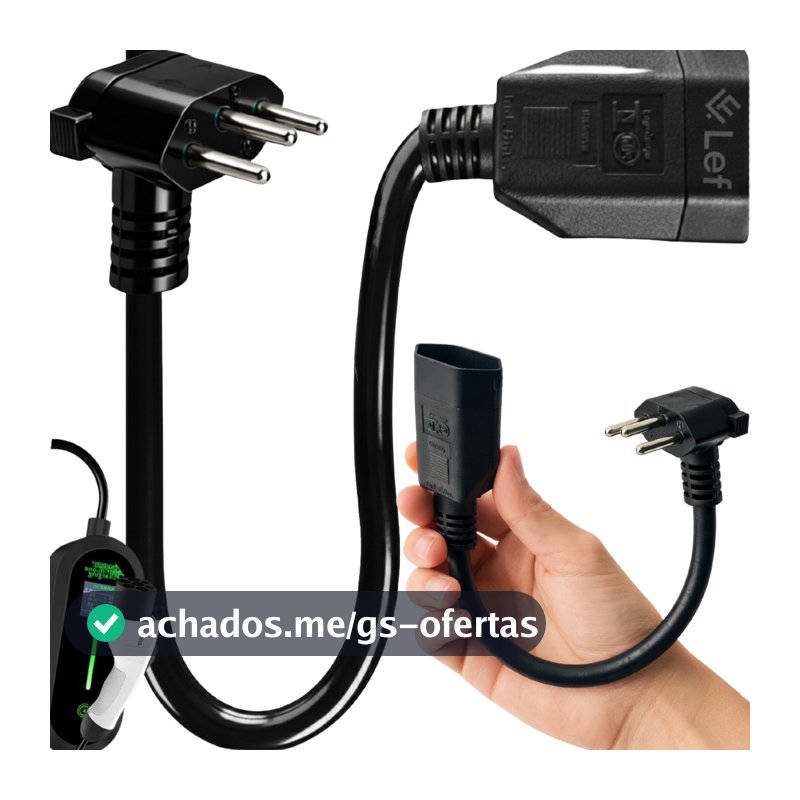 Adaptador De Tomada Fêmea 20a 3 pinos Para Macho 10a 3 pinos 90 Graus Bivolt Lef 127/220v