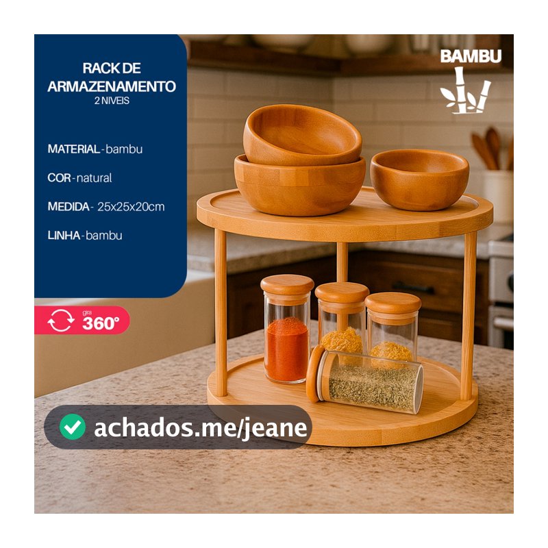 Organizador 2 Andares Bambu Giratório Multiuso - Bhz Store