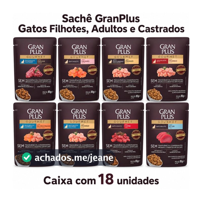 Ração Úmida Gatos Castrados Salmão Frango GranPlus 18 Sachês