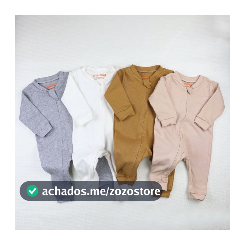 Kit 3 Macacão de Bebe Minimalista com Ziper Baby Greg - (0 a 9 meses) (RN/P/M/G)