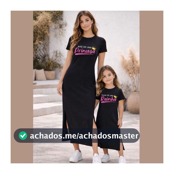 Kit Vestdio Mae de uma princesa filha rainha Dia Das Mães Mae e Filha combinando Vestido Preto longo