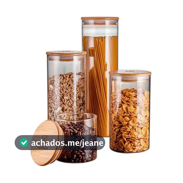 Conjunto Hermético Porta-Mantimento Vidro Electrolux Com Tampa Bambu 4 Peças