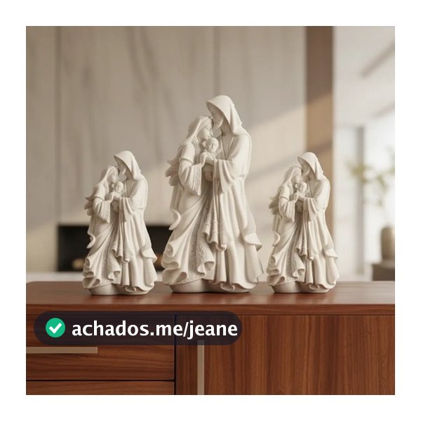 Escultura Sagrada Familia Afetuosa Mármore 13, 20, e 30cm  Branco