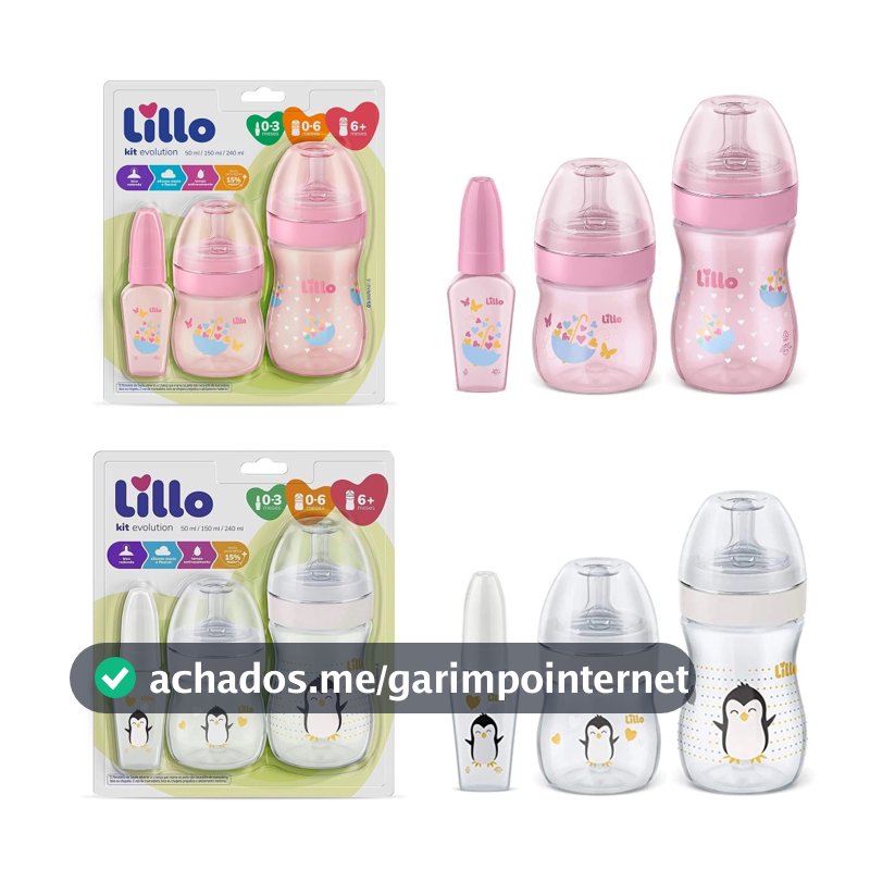 Kit 3 Mamadeiras Lillo Evolution Primeiros Passos de 0 a 1 ano Tampa Anti-vazamento