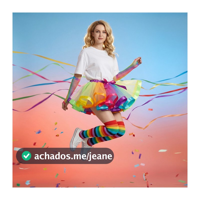 Conjunto Luva/Meia/Saia Tule Arco-Íris Adulto-Tule Colorido 40cm para Festas e Carnaval