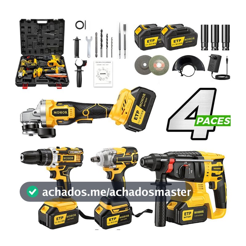 Kit Ferramentas Eletrica Parafusadeira Martelete Esmerilhadeira Lixadeira Furadeira Chave Impacto