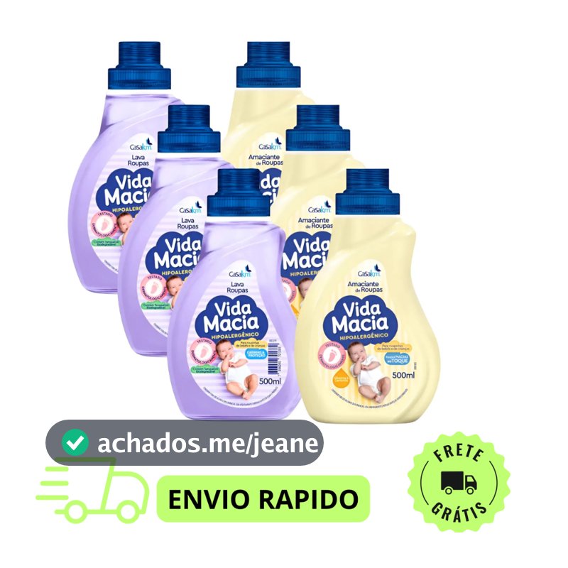 Kit Vida Macia Bebê 500ml Lava Roupas Liquido + Amaciante Camomila Ou Amendoas 500ml Cada (PROMOÇAO)
