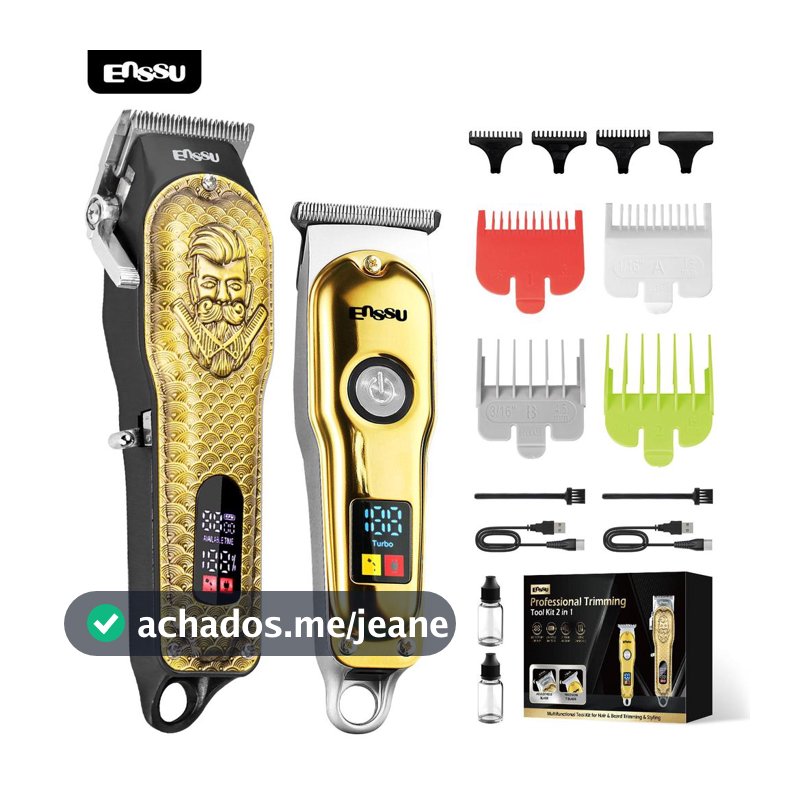 Barbeador Elétrico Recarregável para Homens com Display LCD, Kit Profissional para Barbear e Corte de Cabelo