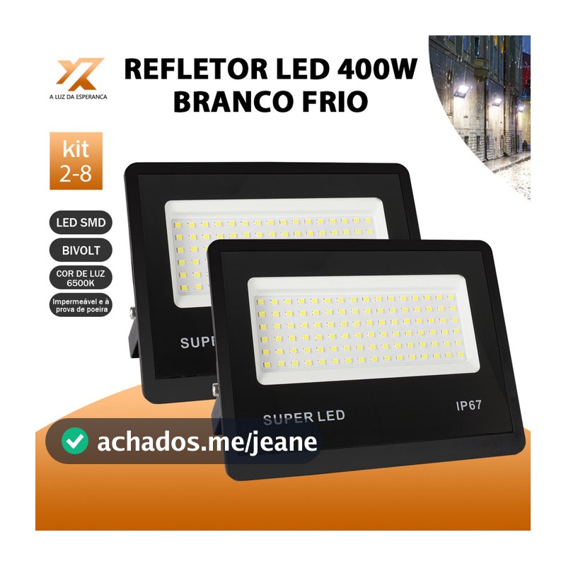 KIT 2 a 8 Refletor LED 400W Holofote Super Potente à Prova d'Água Área Externa Luz Branco Bivolt