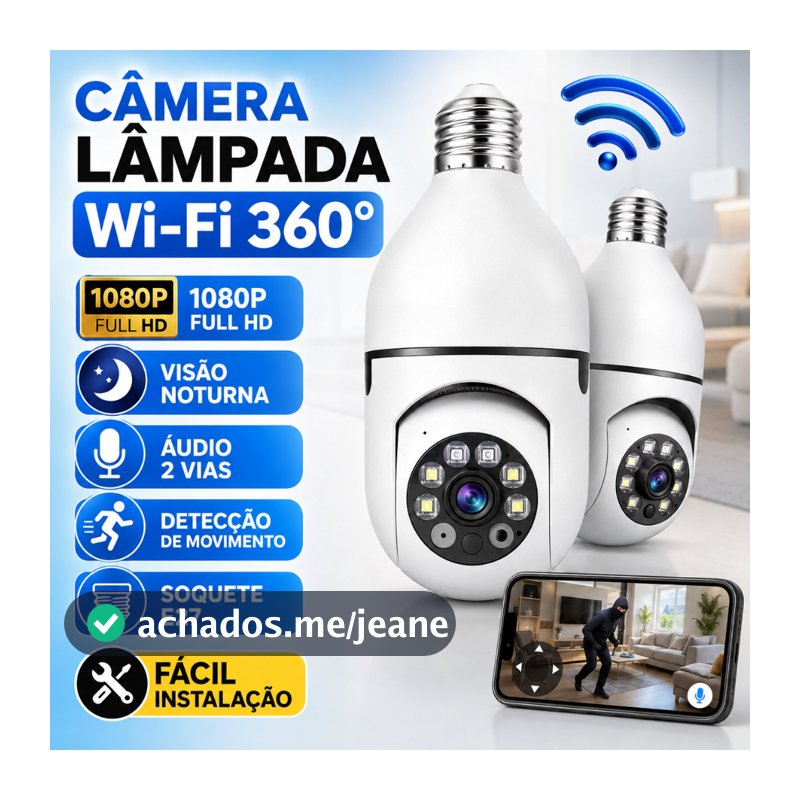 KIT 2 Câmera segurança wi-fi ip sem fio V360 encaixe lampada aplicativo ptz full HD visão noturna
