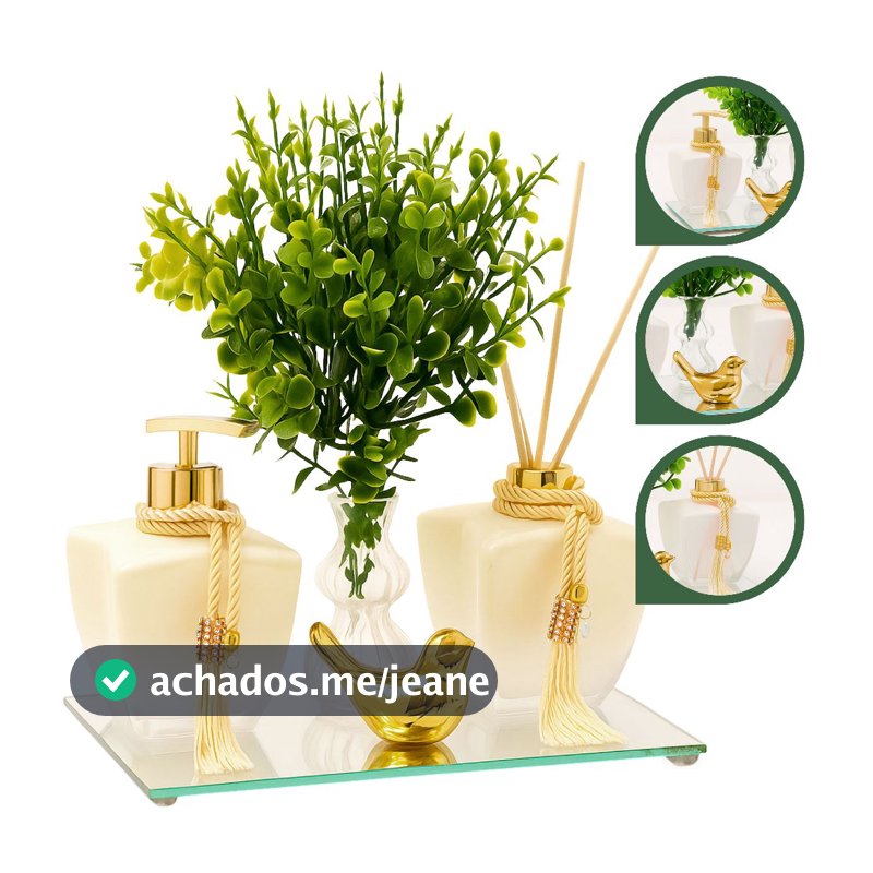Kit Banheiro Vidro Estrela Degrade Branco Porta Sabonete Liquido e Difusor C/ Bandeja Luxo