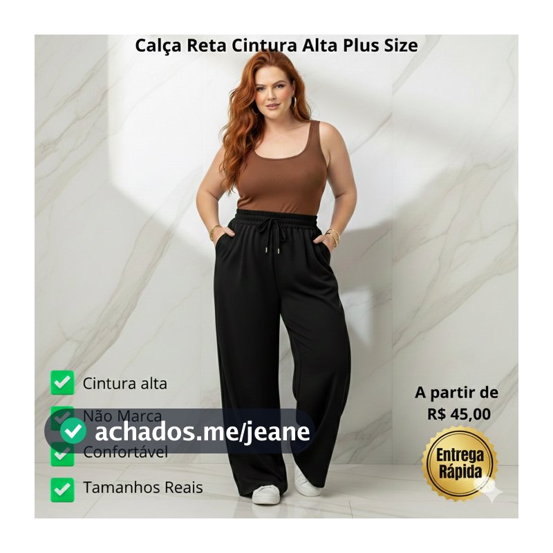 Calça Feminina Reta Plus Size Cintura Alta Confortável De Malha Gestante Pijama Pantalona G1 G2 G3