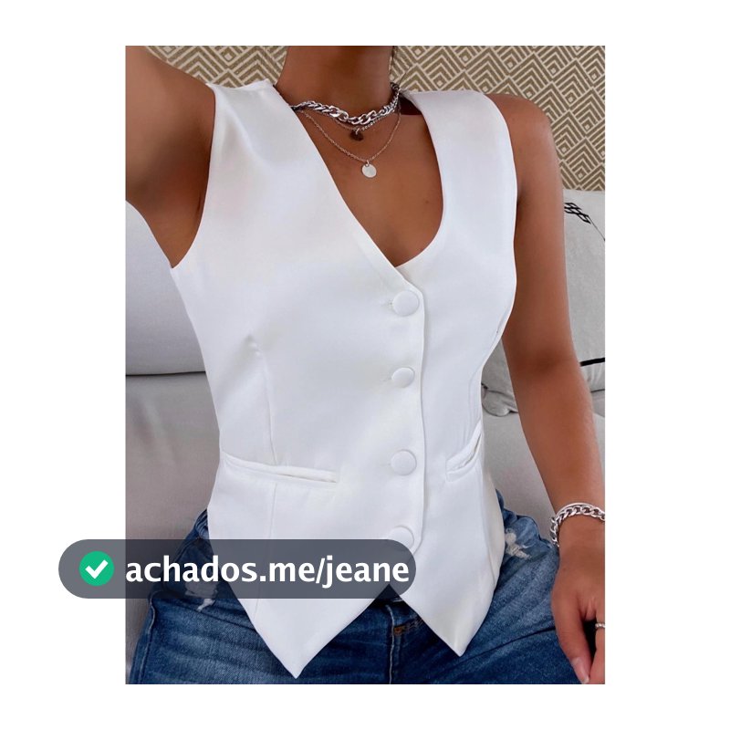 Colete Feminino Alfaiataria Com Bolso Falso com 3 botoes