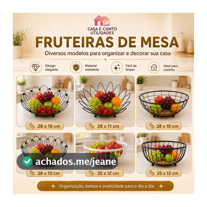 Fruteira de Mesa Rustica de Ferro e Bambu para Café da Manhã Multiuso de Metal Preto para Mesa