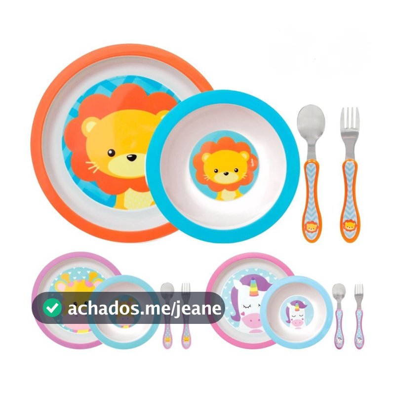 Kit Refeição Infantil Prato Bowl Raso Colher Garfo Inox Bebê