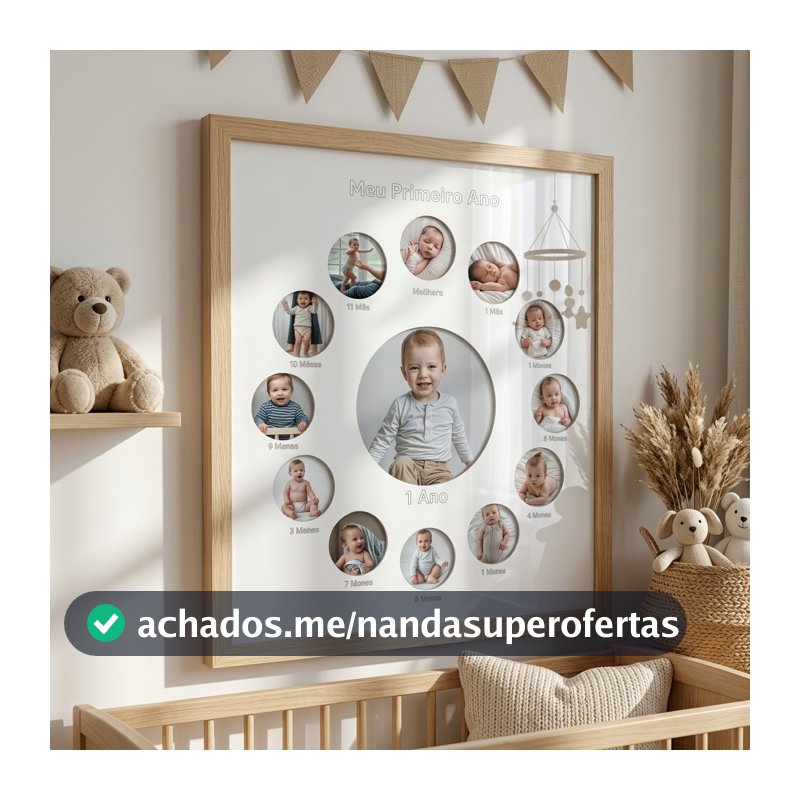 porta retrato 12 meses fotos crescimento  primeiro ano enfeite infantil decoração quarto de bebê